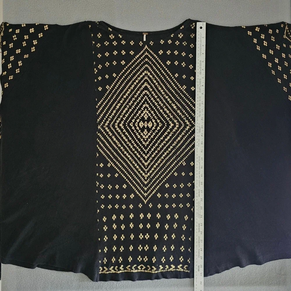 Free People Poncho L Women Black Gold Metallic Lightweight Oversized Draped Chic
